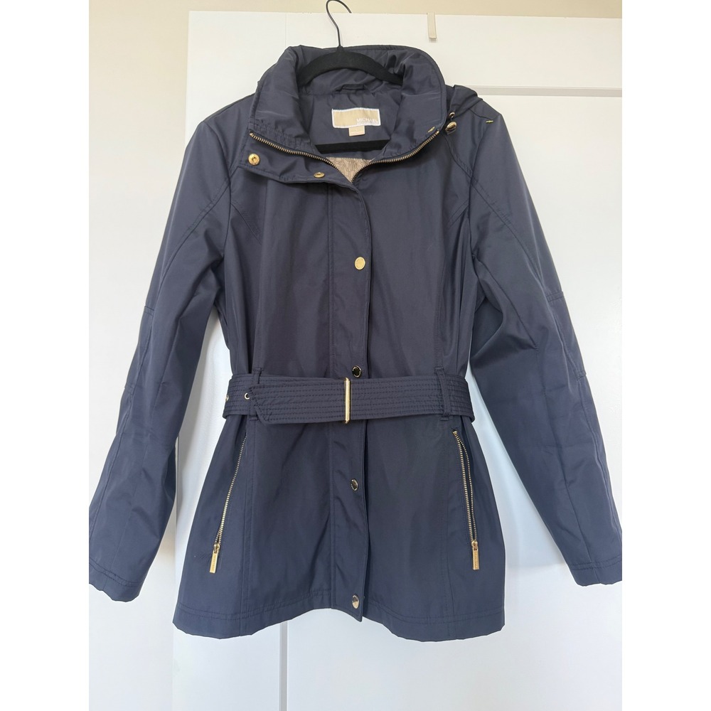 Michael Michael Kors Navy Blue Belted Jacket Gold Hardware Large